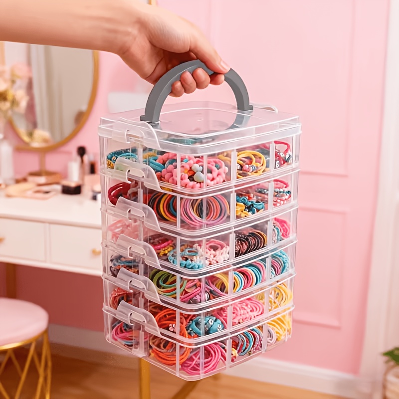 Craft Embellishment Storage - กล่องเก็บของแบบใส 5 ชั้น พร้อมฝาปิดและหูหิ้ว ดีไซน์แบบปิดด้วยตัวล็อค ใช้สำหรับเก็บเครื่องประดับ