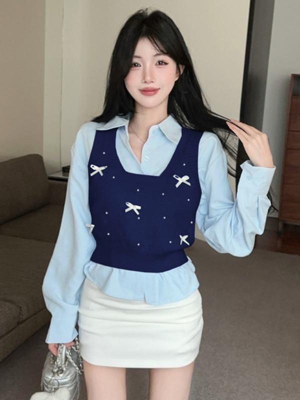 ชุดเสื้อกั๊กถักและเสื้อเชิ้ตสอ - Embellish Knit บทวิจารณ์และราคา