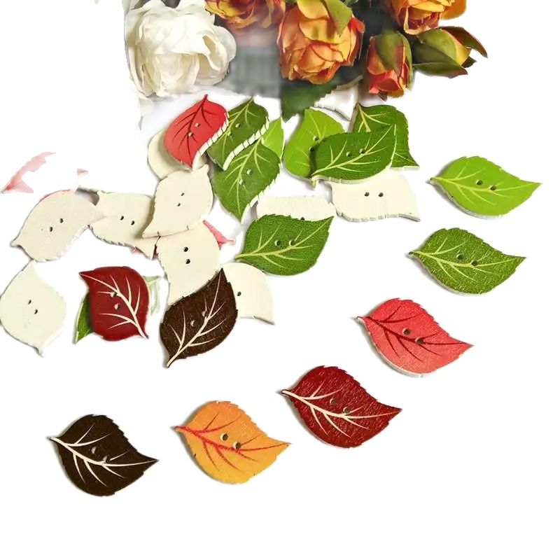 50Pcs น่ารักใบไม้ปุ่ม2หลุมเย็บ - Embellishments For Scrapbooking บทวิจารณ์และราคา
