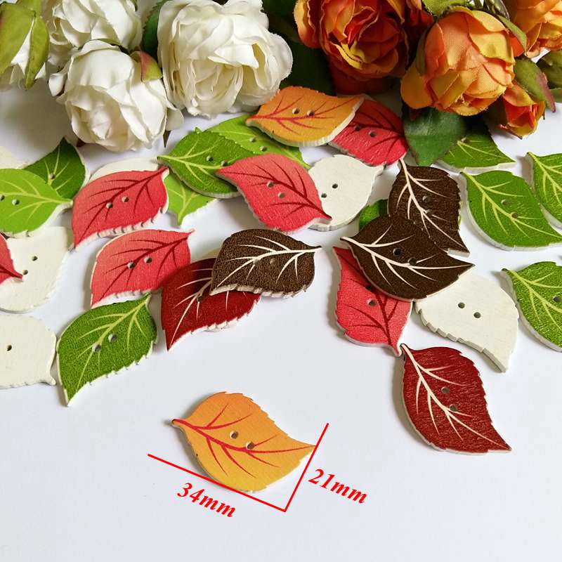 50Pcs น่ารักใบไม้ปุ่ม2หลุมเย็บ - Embellishments For Scrapbooking บทวิจารณ์และราคา